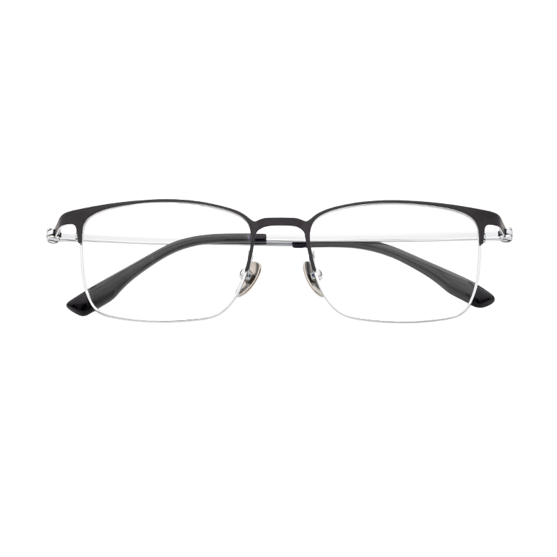 HJ20012-Titanium Comfortable Flexible Half Titanium Eyeglass Frame for Daily Wear Business square Eyewear Custom Logo Available