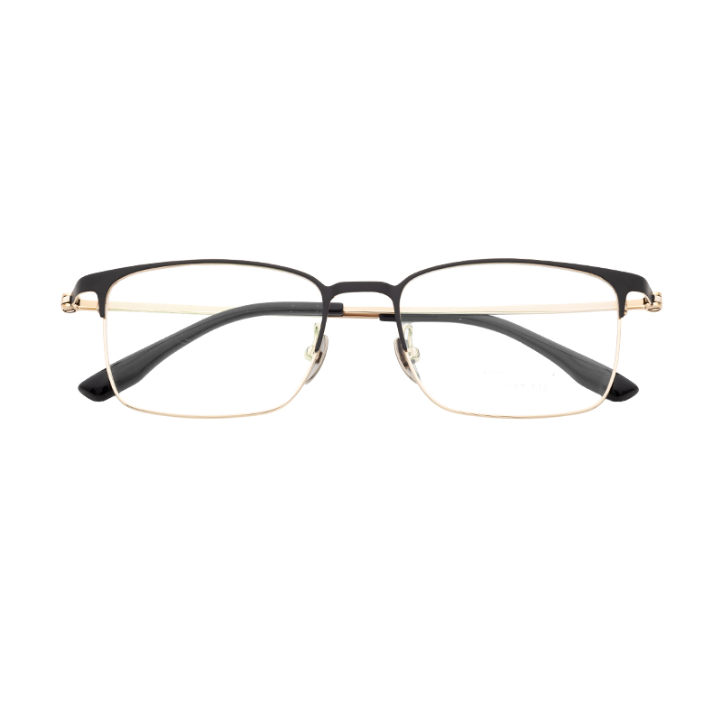HJ20012-Titanium Comfortable Flexible Half Titanium Eyeglass Frame for Daily Wear Business square Eyewear Custom Logo Available