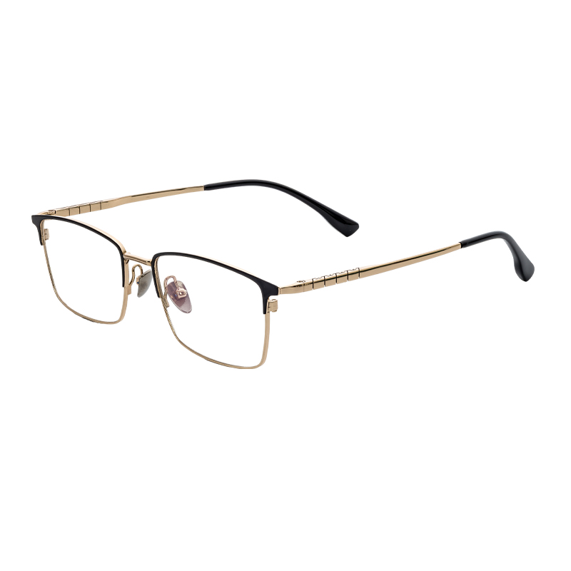 HJ18824-Titanium Men Fashion Semi-Titanium Eyeglass Frames Retro Square Design Ultra-Light and Comfortable for Daily Elegance